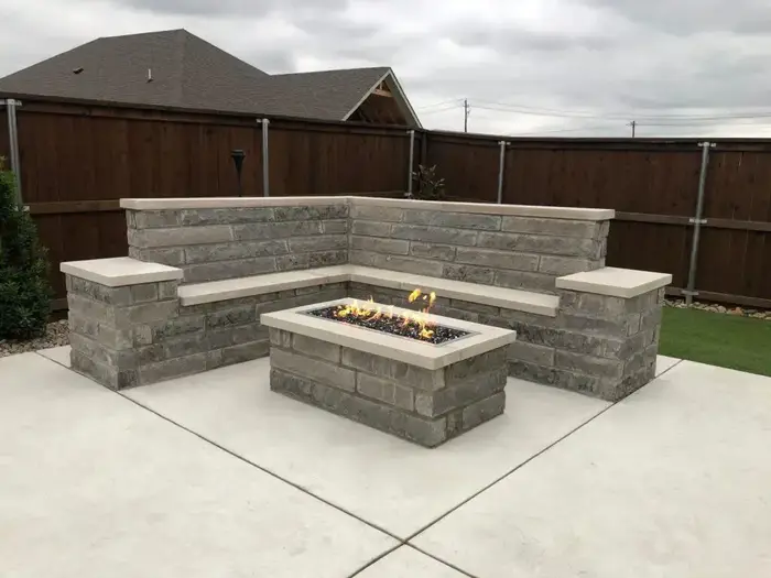 Charcoal Leuders Fire Pit & Bench with Cast Stone