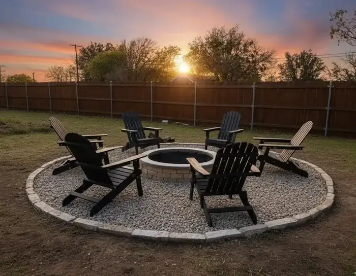 Circular Fire Pit with Gravel Seating Area