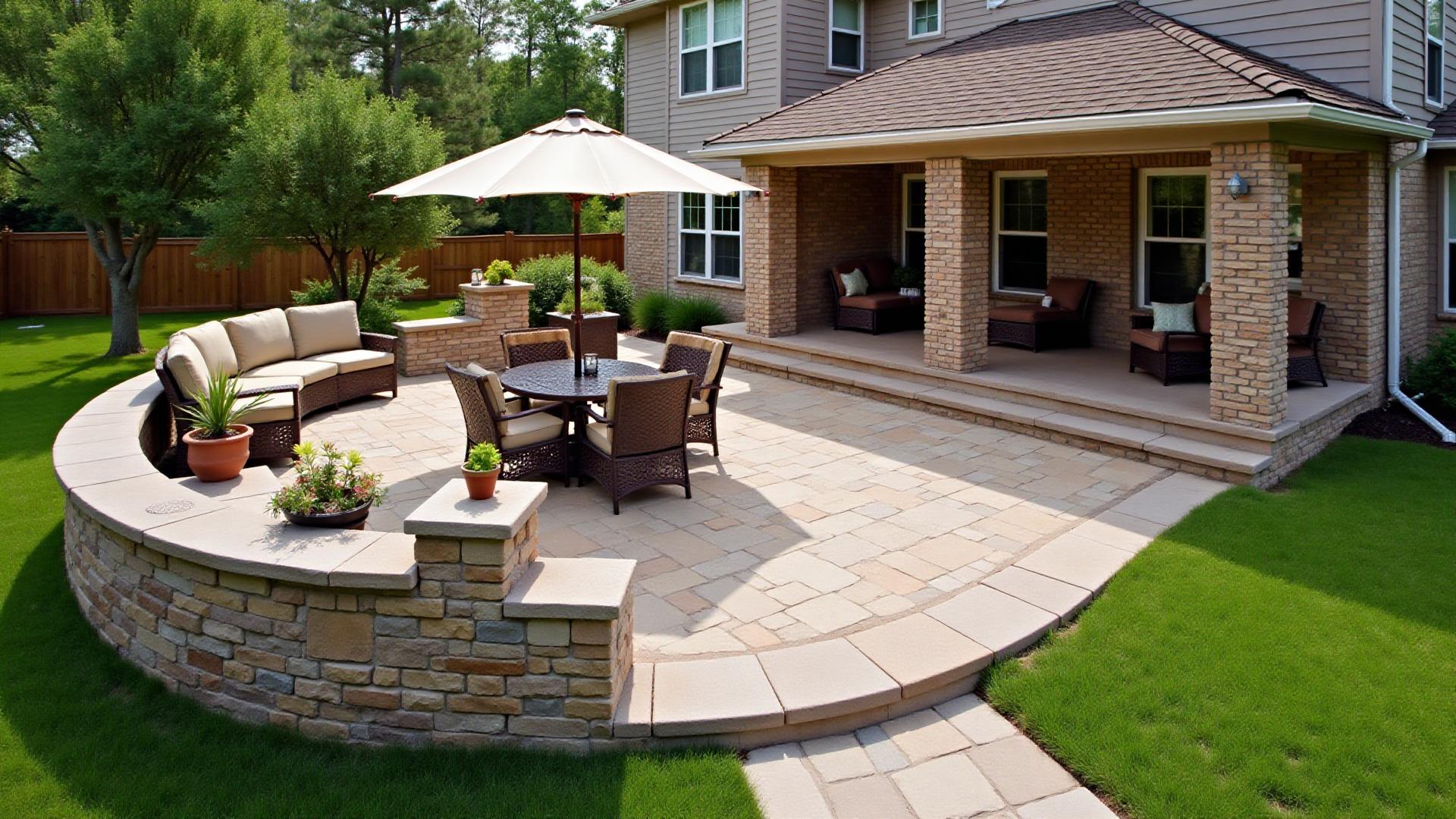 Custom flagstone patio with fire pit built by Parker County Masonry