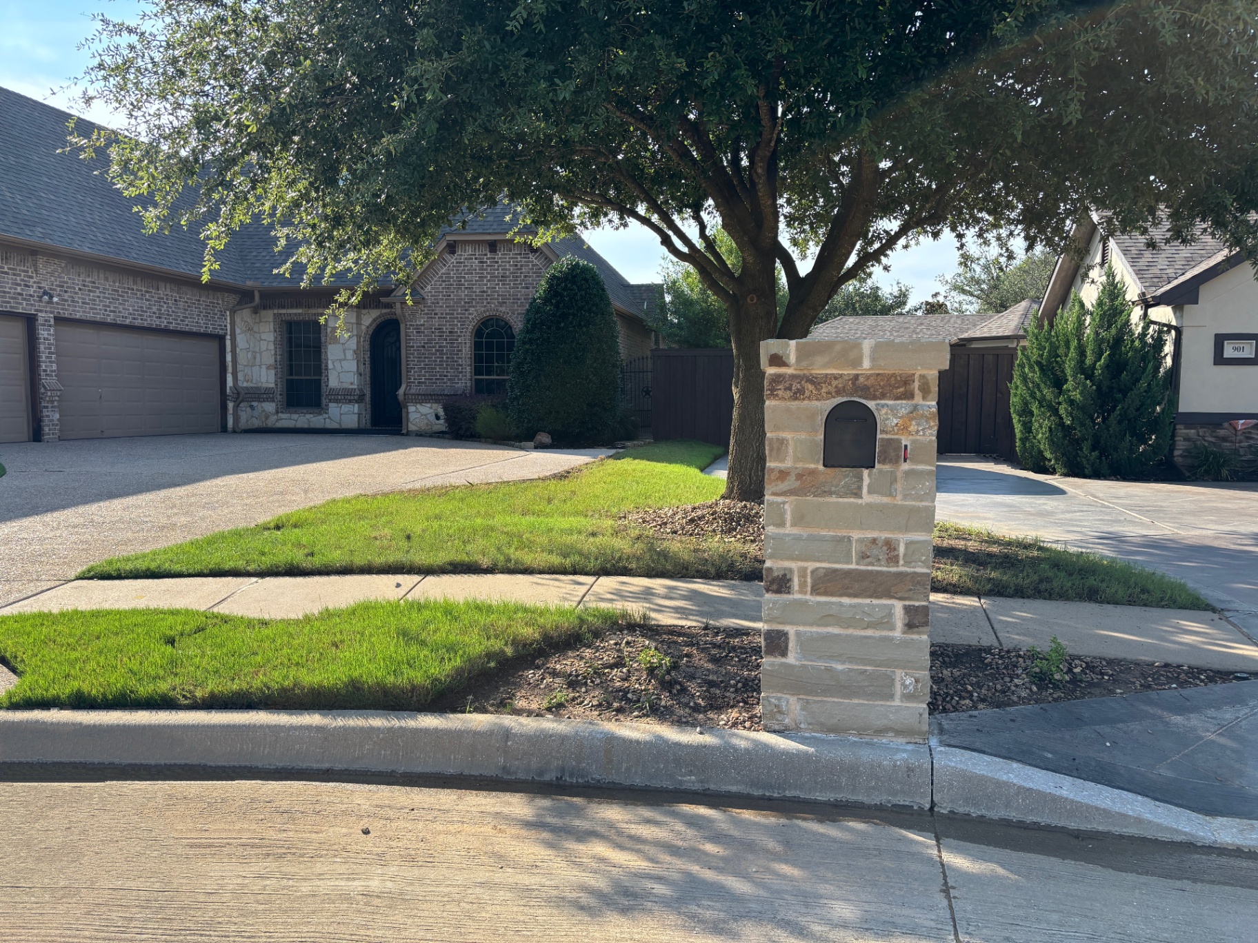 Beautiful stone mailbox installation in residential neighborhood by Parker County Mailboxes & Masonry