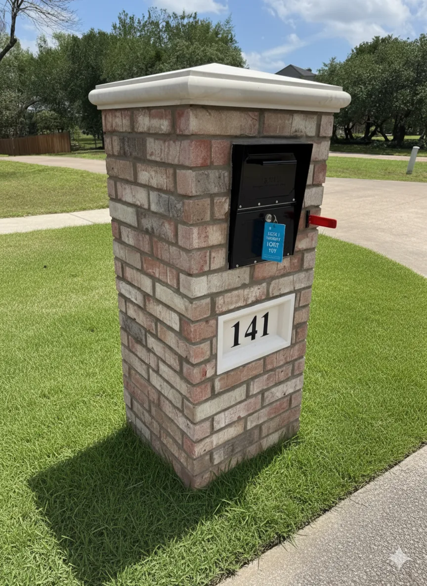 141: Brick Mailbox with Pyramid Cap