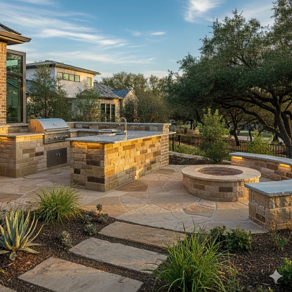 Leuders Stone Outdoor Kitchen with Fire Pit