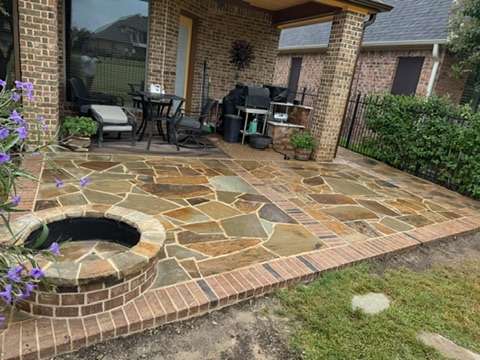 Flagstone patio finish example by Parker County Masonry