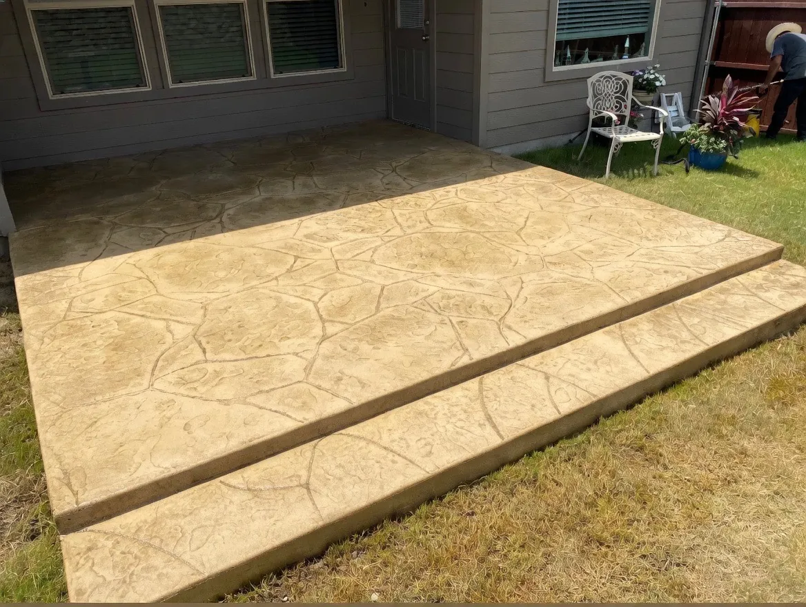 Stamped Concrete patio finish example by Parker County Masonry