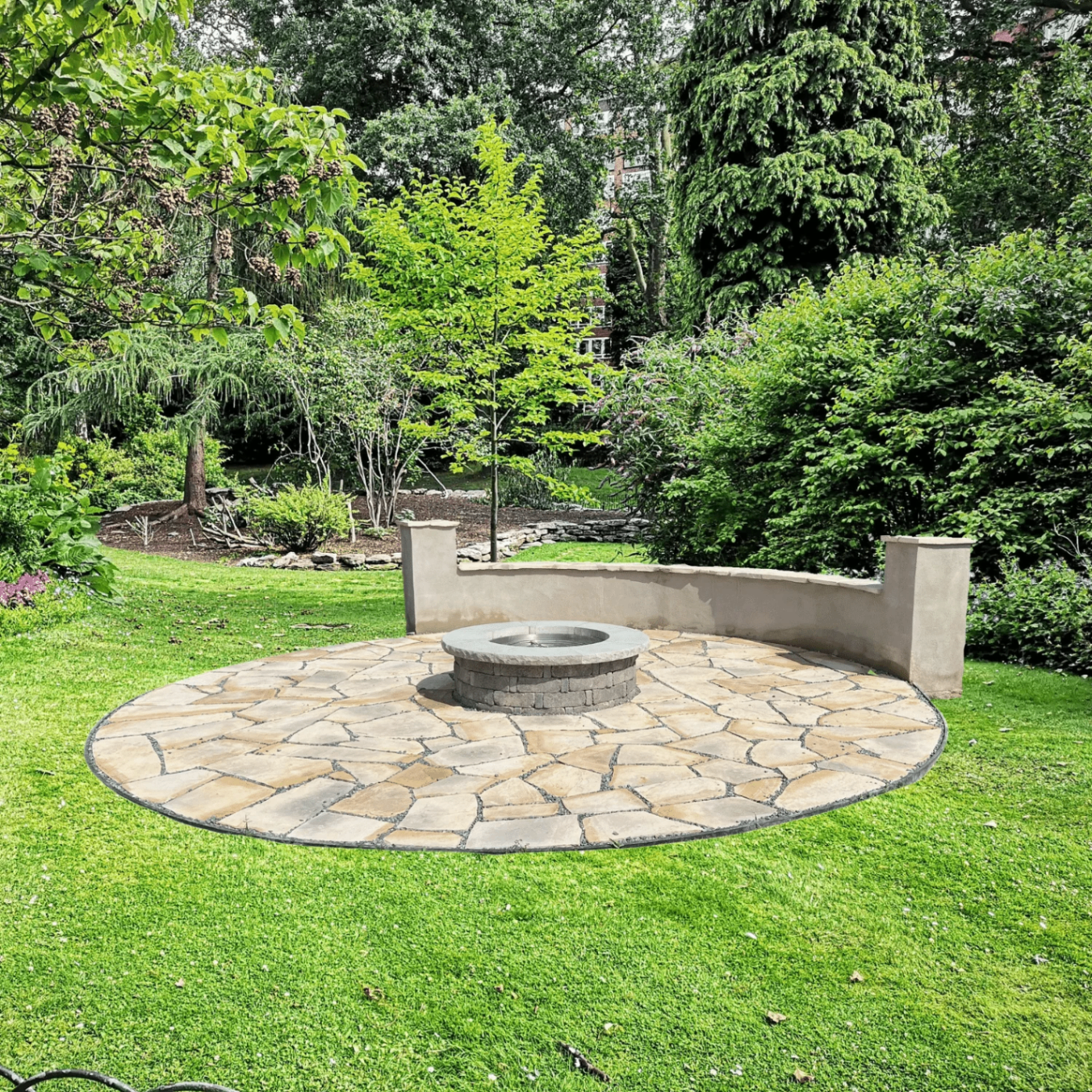 Circular Fire Pit Patio by Parker County Masonry